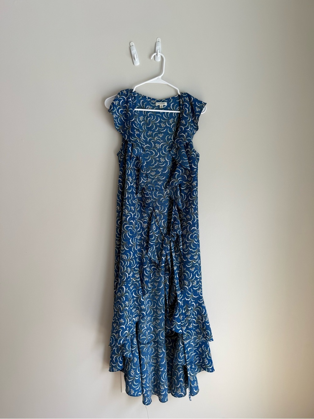 Max Studio Blue Floral Midi Dress with White Accents
